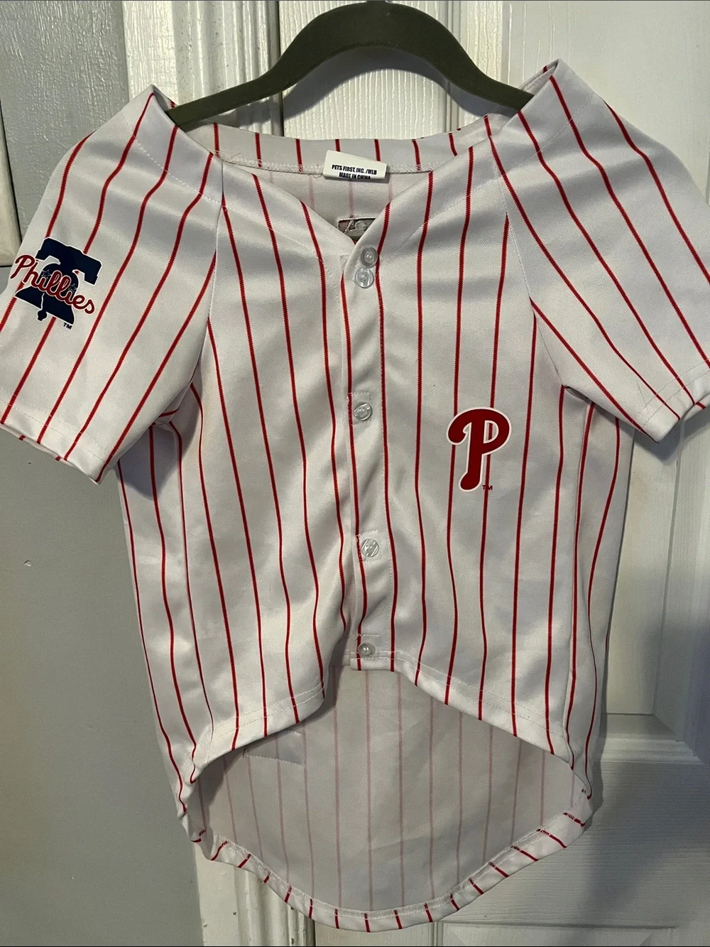 NWOT Pets First Phillies Dog White & Red Pinstripe Jersey - XXL
